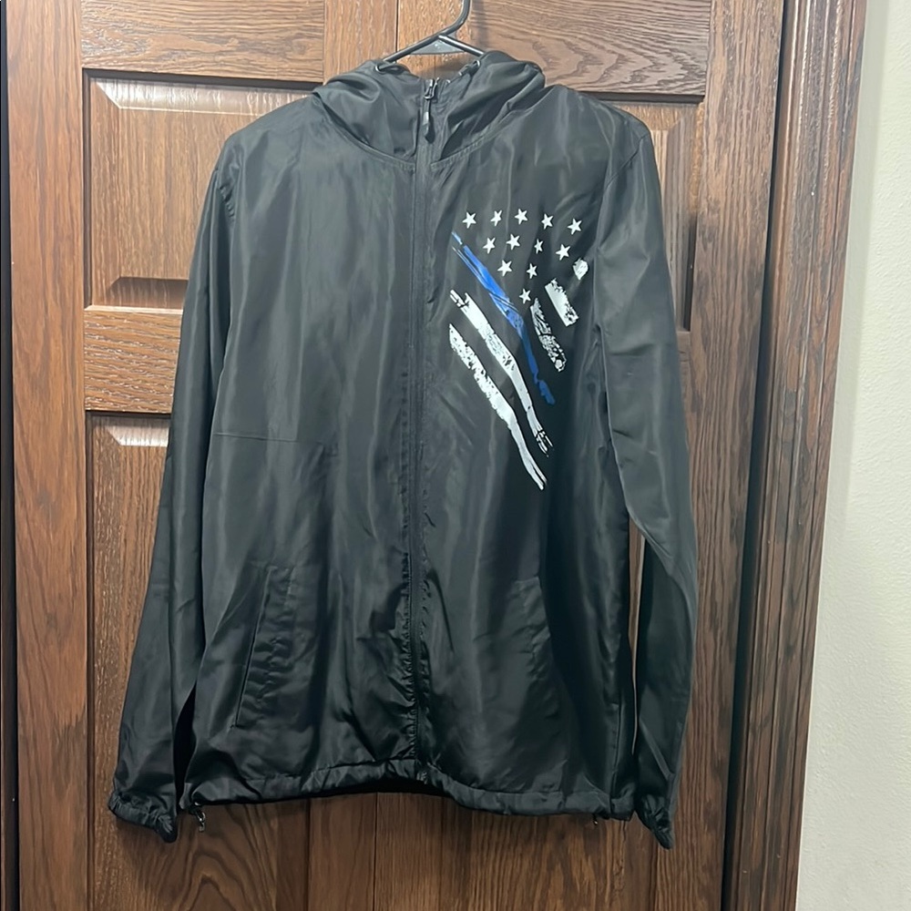 Grunt Style Black Windbreaker with Blue and White Accents